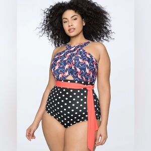 Eloquii One-Piece flamingo 🦩 belted swimsuit, 14W